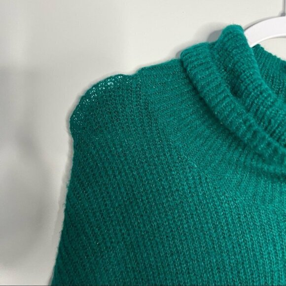 WRANGLER Retro Sz S Teal Knit Cowl Neck Turtleneck Fringe Sweater Dress - Picture 2 of 7